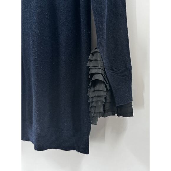 3.1 Philip Lim Designer Coquette Navy Blue Black Ruffle Cuff Sweater Small Round - Picture 5 of 12